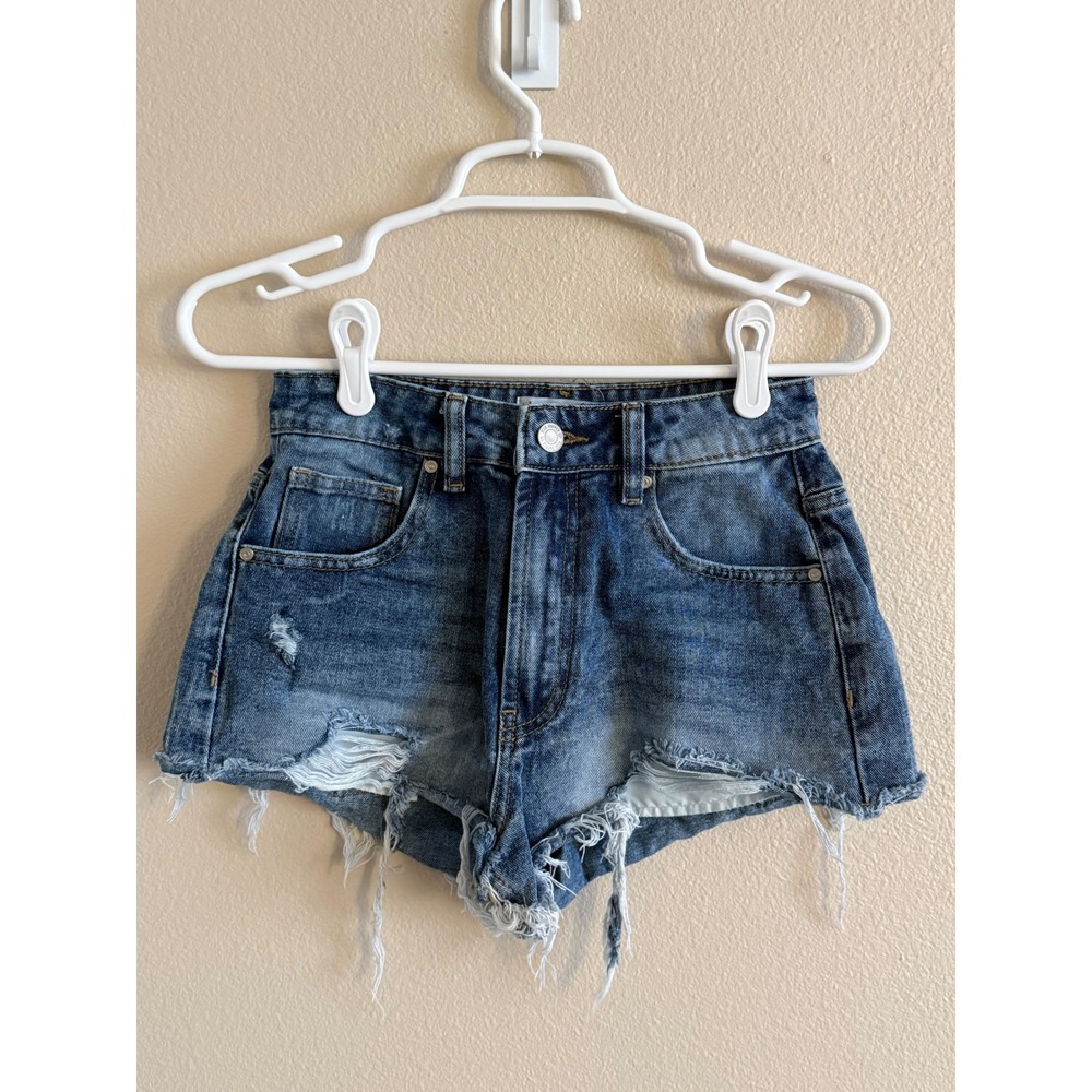 Rise Supply Co Womens High Waisted Distressed Denim Shorts Dark Acid Wash Size 5
